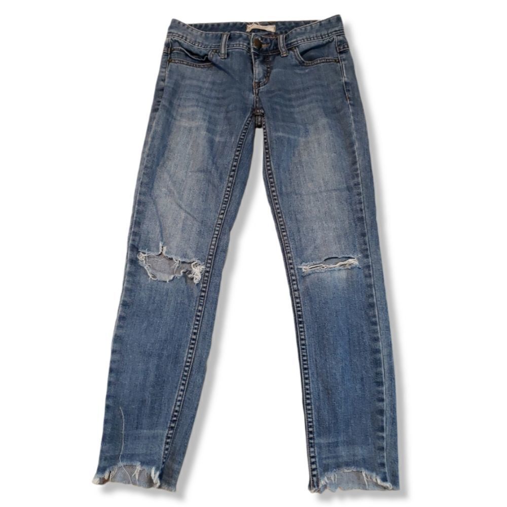 Free People Jeans Size 24 Skinny Raw Hem Distressed Destroyed Blur Denim Pants